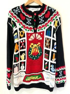 VTG 90s Christmas Sweater Advent Calendar Knit Festive Cozy Cottagecore Size M